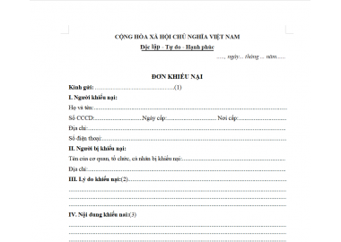 MẪU ĐƠN KHIẾU NẠI BỒI THƯỜNG ĐẤT ĐAI